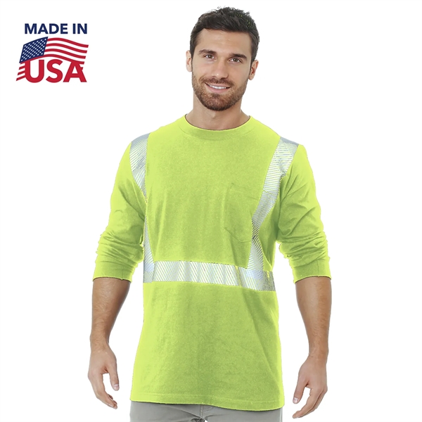 USA-Made Poly-Cotton Segmented Safety Long Sleeve T-Shirt - USA-Made Poly-Cotton Segmented Safety Long Sleeve T-Shirt - Image 2 of 2