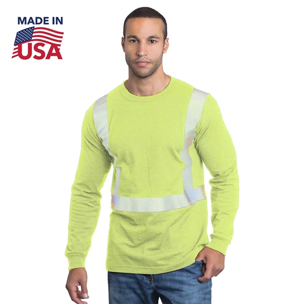 Hi Viz Class 2 USA-Made Poly-Cotton Segmented Safety T-Shirt - Hi Viz Class 2 USA-Made Poly-Cotton Segmented Safety T-Shirt - Image 2 of 2
