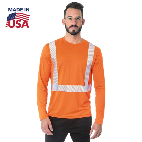 USA-Made 100% Polyester Segmented Safety Long Sleeve T-Shirt - USA-Made 100% Polyester Segmented Safety Long Sleeve T-Shirt - Image 1 of 2