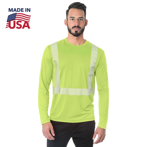 USA-Made 100% Polyester Segmented Safety Long Sleeve T-Shirt - USA-Made 100% Polyester Segmented Safety Long Sleeve T-Shirt - Image 2 of 2