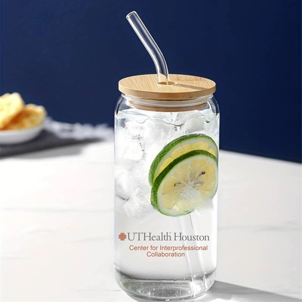 Glass Tumbler 16 oz with Bamboo Lid and Straw - Glass Tumbler 16 oz with Bamboo Lid and Straw - Image 1 of 3