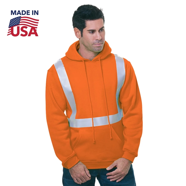 USA-Made Pre-Shrunk Class 2 Safety Pullover Hoodie - USA-Made Pre-Shrunk Class 2 Safety Pullover Hoodie - Image 1 of 2
