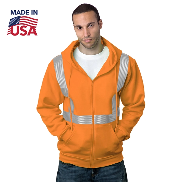 Class 2 USA-Made Pre-Shrunk Segmented Safety Full Zip Hoodie - Class 2 USA-Made Pre-Shrunk Segmented Safety Full Zip Hoodie - Image 1 of 2