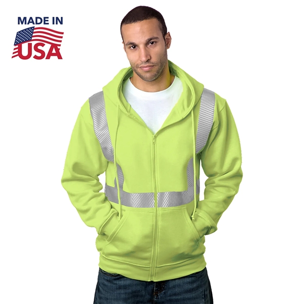 Class 2 USA-Made Pre-Shrunk Segmented Safety Full Zip Hoodie - Class 2 USA-Made Pre-Shrunk Segmented Safety Full Zip Hoodie - Image 2 of 2