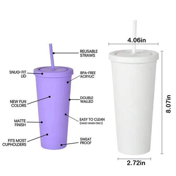 24OZ Double Wall Tumbler With Lids And Straw - 24OZ Double Wall Tumbler With Lids And Straw - Image 1 of 4