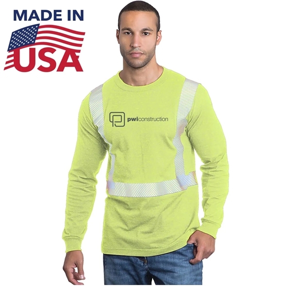 100% USA-Made Hi Vis Class 2 Segmented Safety T-Shirt - 100% USA-Made Hi Vis Class 2 Segmented Safety T-Shirt - Image 0 of 2