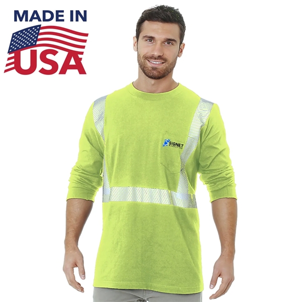 USA-Made Poly-Cotton Segmented Safety Long Sleeve T-Shirt - USA-Made Poly-Cotton Segmented Safety Long Sleeve T-Shirt - Image 0 of 2