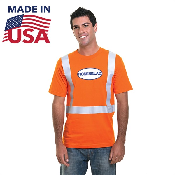 High Vis USA-Made 100% Polyester Class 2 Safety T-Shirt - High Vis USA-Made 100% Polyester Class 2 Safety T-Shirt - Image 0 of 2