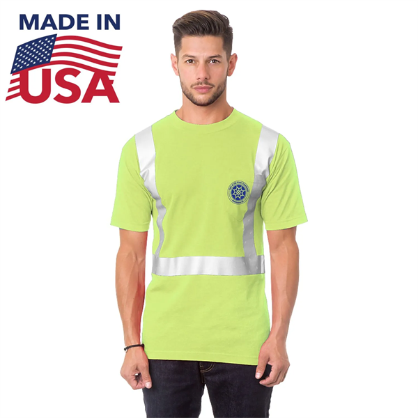 USA-Made Class 2 Poly-Cotton Safety T-Shirt with Pocket - USA-Made Class 2 Poly-Cotton Safety T-Shirt with Pocket - Image 0 of 2