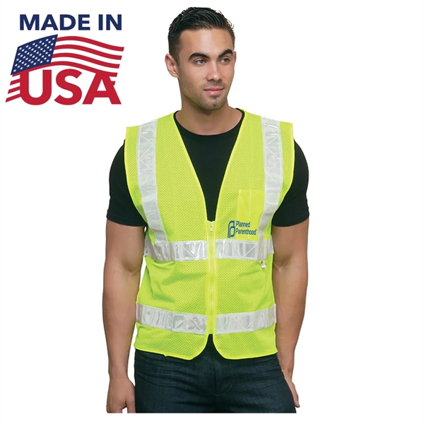 USA Made ANSI Class 2 Mesh Safety Vest with Pockets - USA Made ANSI Class 2 Mesh Safety Vest with Pockets - Image 0 of 1