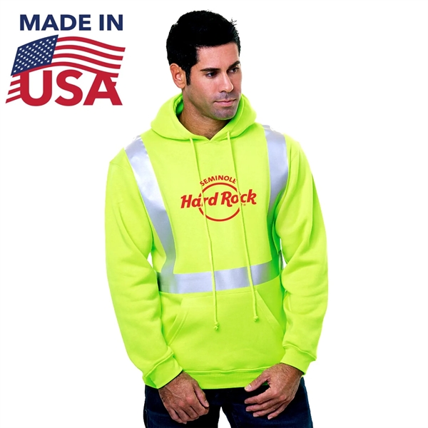 USA-Made Pre-Shrunk Class 2 Safety Pullover Hoodie - USA-Made Pre-Shrunk Class 2 Safety Pullover Hoodie - Image 0 of 2
