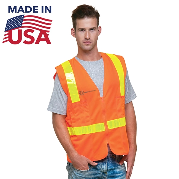 ANSI Class 2 USA Made Polyester Safety Vest with Pockets - ANSI Class 2 USA Made Polyester Safety Vest with Pockets - Image 0 of 1