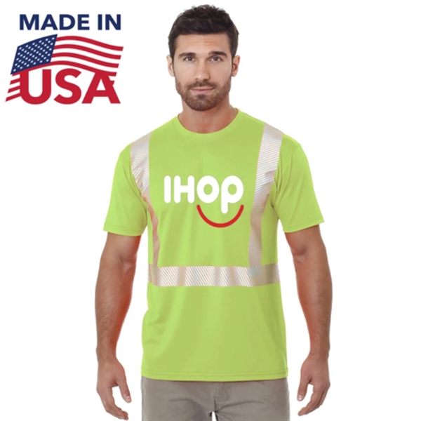 Hi Viz USA-Made Class 2 Segmented Safety Workwear T-Shirt - Hi Viz USA-Made Class 2 Segmented Safety Workwear T-Shirt - Image 0 of 2