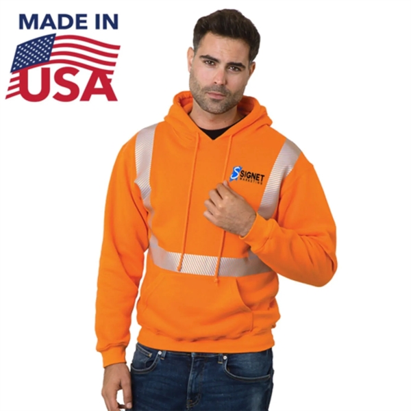 Class 2 USA-Made Pre-Shrunk Segmented Safety Pullover Hoodie - Class 2 USA-Made Pre-Shrunk Segmented Safety Pullover Hoodie - Image 0 of 2