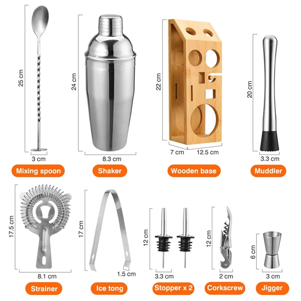 11 pcs Bartender Set Drink Cocktail Shakers wt Bamboo Stand - 11 pcs Bartender Set Drink Cocktail Shakers wt Bamboo Stand - Image 1 of 6