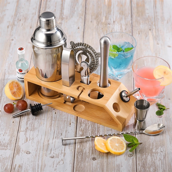 11 pcs Bartender Set Drink Cocktail Shakers wt Bamboo Stand - 11 pcs Bartender Set Drink Cocktail Shakers wt Bamboo Stand - Image 3 of 6