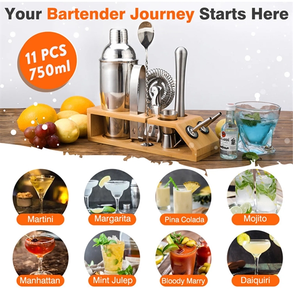 11 pcs Bartender Set Drink Cocktail Shakers wt Bamboo Stand - 11 pcs Bartender Set Drink Cocktail Shakers wt Bamboo Stand - Image 6 of 6