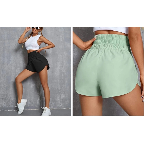 Women High Waist Athletic Running Yoga Gym Shorts with Pocke - Women High Waist Athletic Running Yoga Gym Shorts with Pocke - Image 1 of 6