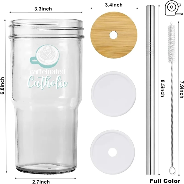 22/24oz Smoothie Cup Bubble Tea Glass with Straw Bamboo Lid - 22/24oz Smoothie Cup Bubble Tea Glass with Straw Bamboo Lid - Image 1 of 6