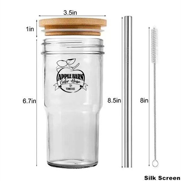 22/24oz Smoothie Cup Bubble Tea Glass with Straw Bamboo Lid - 22/24oz Smoothie Cup Bubble Tea Glass with Straw Bamboo Lid - Image 2 of 6