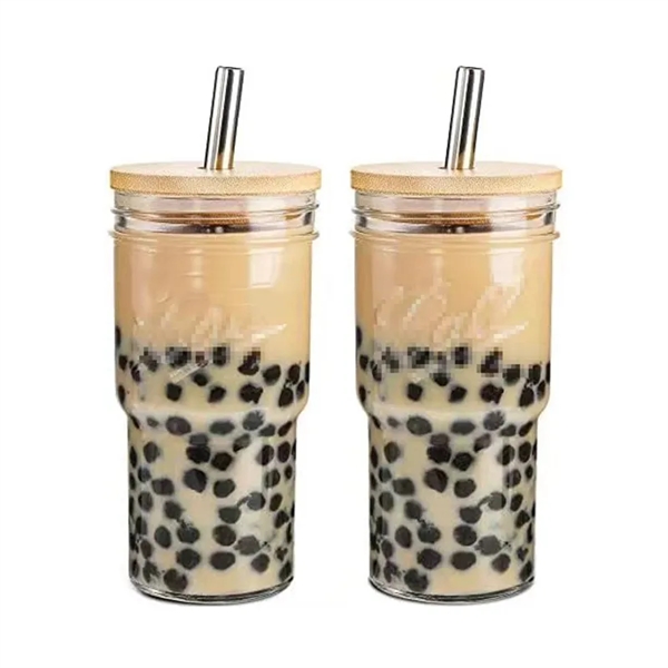 22/24oz Smoothie Cup Bubble Tea Glass with Straw Bamboo Lid - 22/24oz Smoothie Cup Bubble Tea Glass with Straw Bamboo Lid - Image 3 of 6