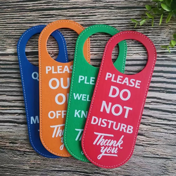 Oval Shape PU Leather Hotel Door Hanger - Oval Shape PU Leather Hotel Door Hanger - Image 1 of 3