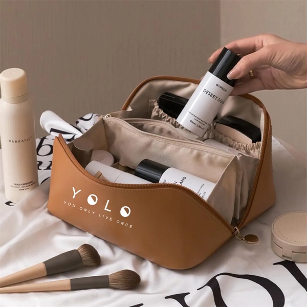 MOQ 50 Premium Leather Pillow Cosmetic Toiletry Bag - MOQ 50 Premium Leather Pillow Cosmetic Toiletry Bag - Image 1 of 1
