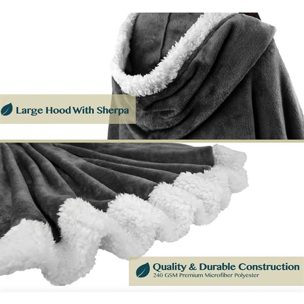 Poncho Hooded Cape Blanket Shawl Cozy Warm Sherpa Fleece - Poncho Hooded Cape Blanket Shawl Cozy Warm Sherpa Fleece - Image 2 of 9