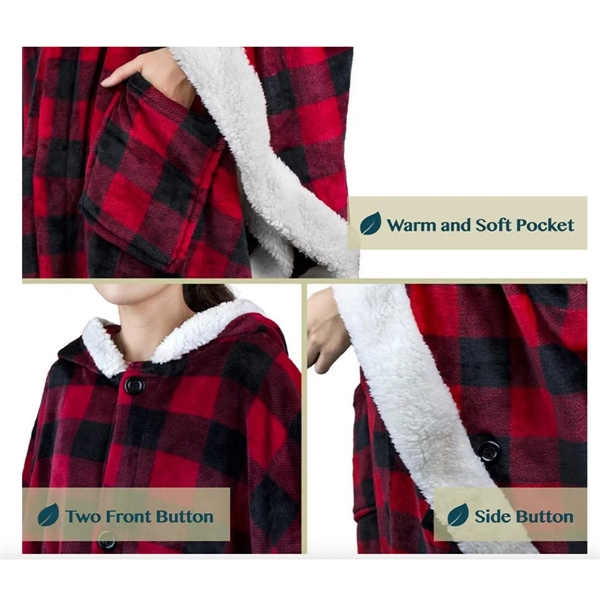 Poncho Hooded Cape Blanket Shawl Cozy Warm Sherpa Fleece - Poncho Hooded Cape Blanket Shawl Cozy Warm Sherpa Fleece - Image 3 of 9