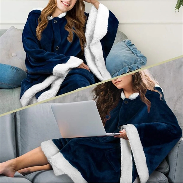 Poncho Hooded Cape Blanket Shawl Cozy Warm Sherpa Fleece - Poncho Hooded Cape Blanket Shawl Cozy Warm Sherpa Fleece - Image 4 of 9