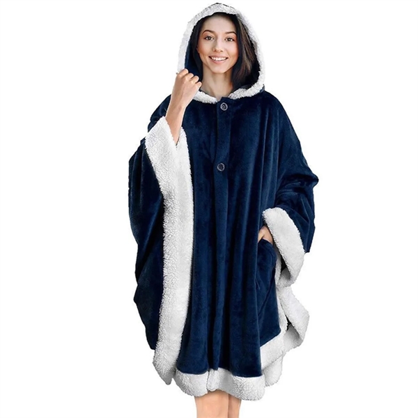 Poncho Hooded Cape Blanket Shawl Cozy Warm Sherpa Fleece - Poncho Hooded Cape Blanket Shawl Cozy Warm Sherpa Fleece - Image 5 of 9