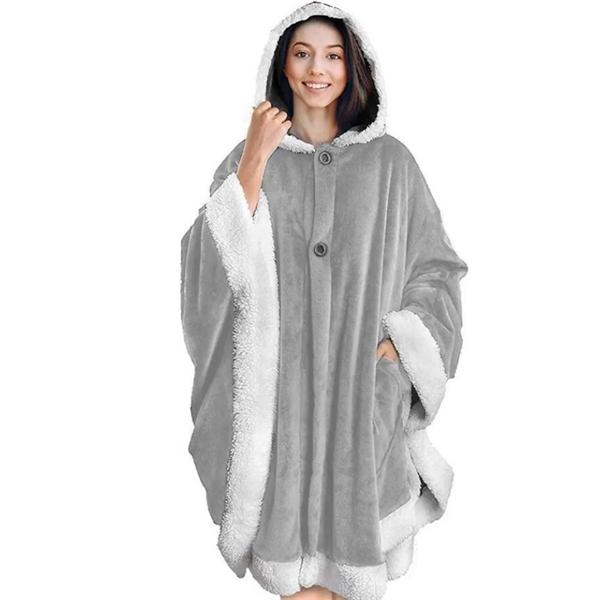 Poncho Hooded Cape Blanket Shawl Cozy Warm Sherpa Fleece - Poncho Hooded Cape Blanket Shawl Cozy Warm Sherpa Fleece - Image 6 of 9