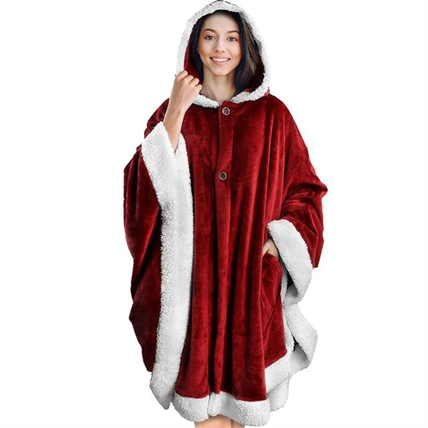 Poncho Hooded Cape Blanket Shawl Cozy Warm Sherpa Fleece - Poncho Hooded Cape Blanket Shawl Cozy Warm Sherpa Fleece - Image 7 of 9