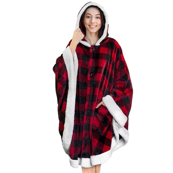 Poncho Hooded Cape Blanket Shawl Cozy Warm Sherpa Fleece - Poncho Hooded Cape Blanket Shawl Cozy Warm Sherpa Fleece - Image 9 of 9