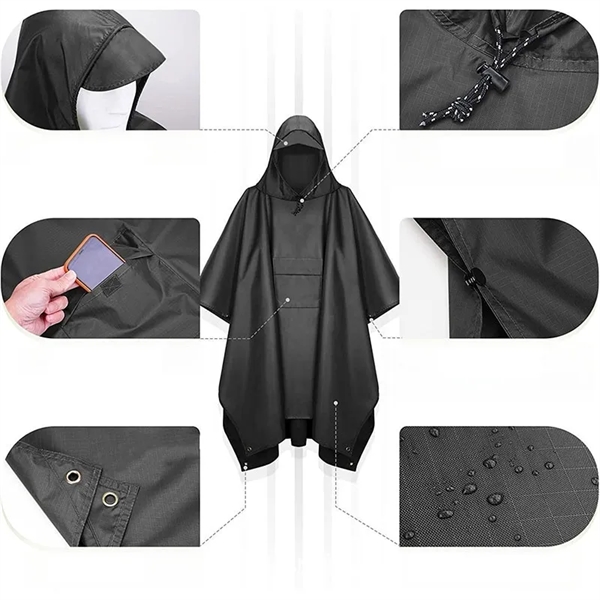 Hooded Rain Poncho for Adult with Pocket - Hooded Rain Poncho for Adult with Pocket - Image 14 of 16