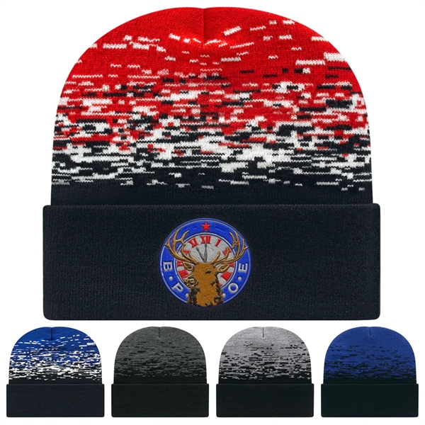 C A Static Pattern Knit Cap With Cuff