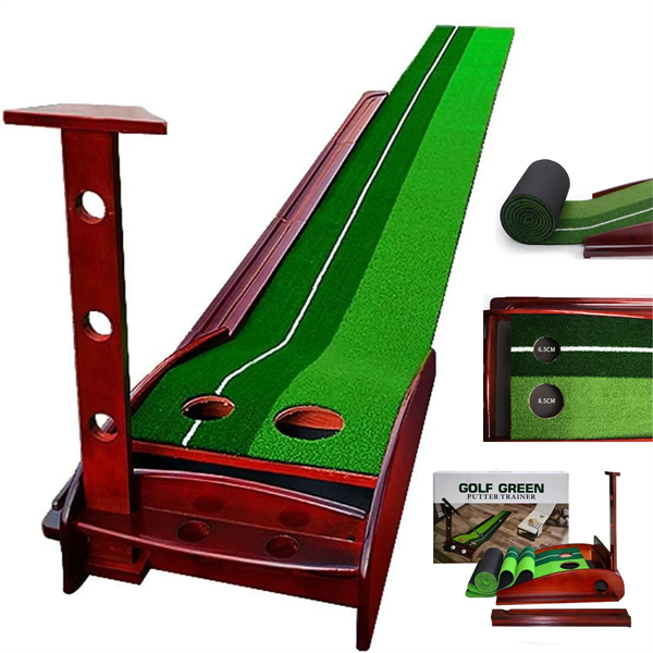 Wood Indoor Golf Putting Mat Green with Ball Return - Wood Indoor Golf Putting Mat Green with Ball Return - Image 0 of 2