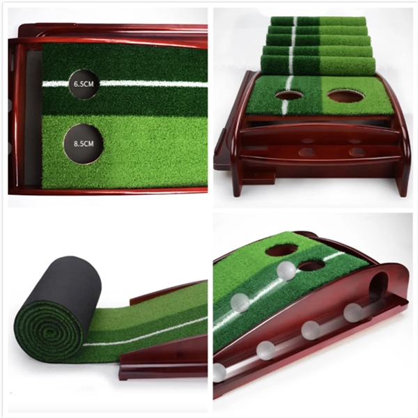 Wood Indoor Golf Putting Mat Green with Ball Return - Wood Indoor Golf Putting Mat Green with Ball Return - Image 1 of 2