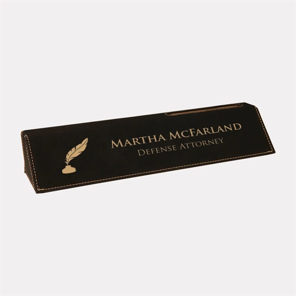 Leatherette Desk Nameplate with Business Card Holder