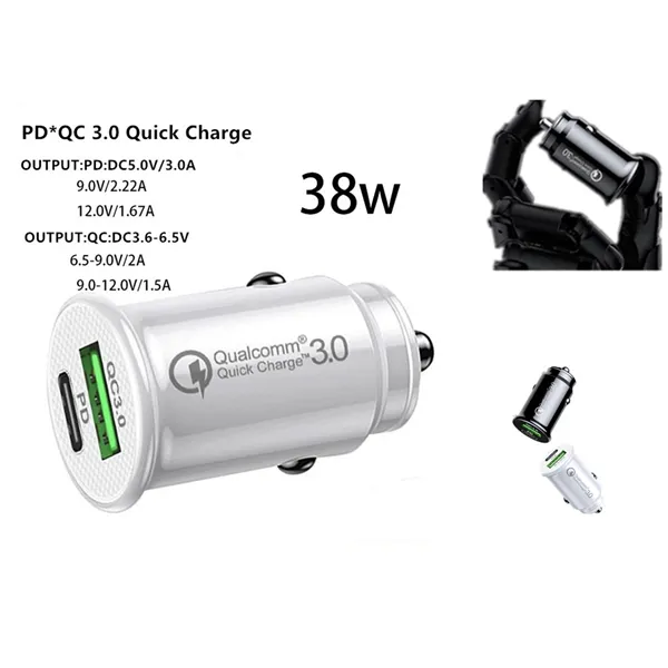 38W Mini Fast Car Charger PD&QC 3.0 With Charge Lamp - 38W Mini Fast Car Charger PD&QC 3.0 With Charge Lamp - Image 0 of 0