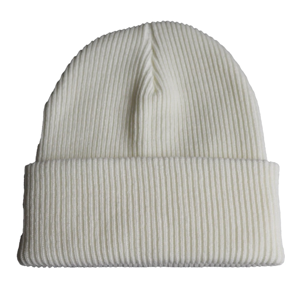 Cuffed Knit Beanie With Faux Leather Patch - Cuffed Knit Beanie With Faux Leather Patch - Image 1 of 3