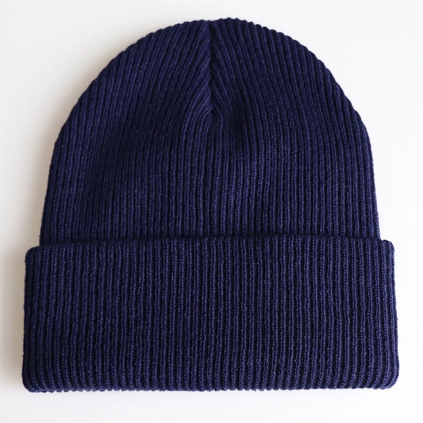 Cuffed Knit Beanie With Faux Leather Patch - Cuffed Knit Beanie With Faux Leather Patch - Image 2 of 3