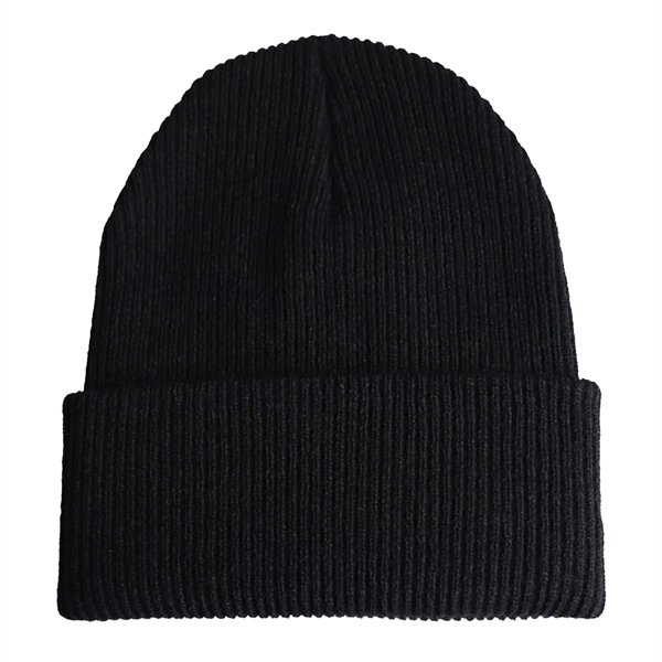 Cuffed Knit Beanie With Faux Leather Patch - Cuffed Knit Beanie With Faux Leather Patch - Image 3 of 3