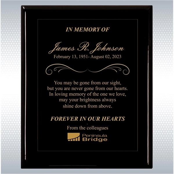 Black Piano Finish Wood Plaque Memorial Gift Award - Black Piano Finish Wood Plaque Memorial Gift Award - Image 5 of 19