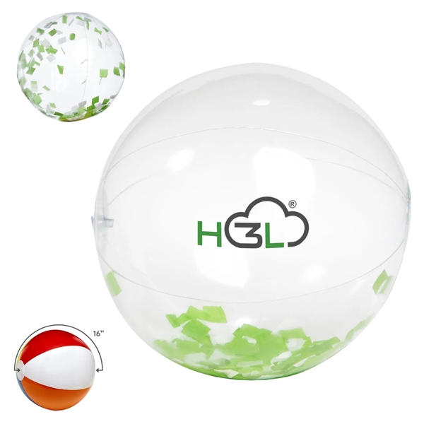 16" Green And White Confetti Filled Clear Beach Ball - 16" Green And White Confetti Filled Clear Beach Ball - Image 0 of 4