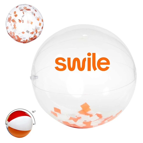 16" Orange And White Confetti Beach Ball - 16" Orange And White Confetti Beach Ball - Image 0 of 3