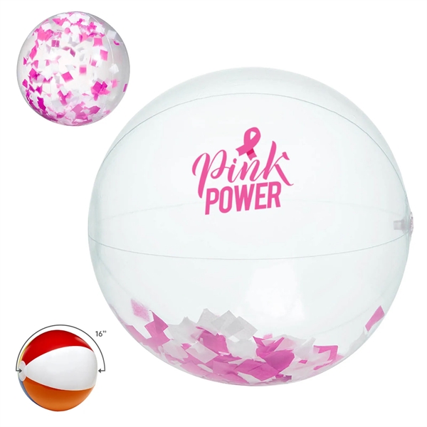 16" Pink and White Confetti Beach Ball - 16" Pink and White Confetti Beach Ball - Image 0 of 3