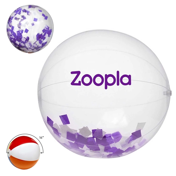 16" Purple and White Confetti Filled Clear Beach Ball - 16" Purple and White Confetti Filled Clear Beach Ball - Image 0 of 3