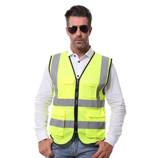 Breathable Mesh Fabric Safety Vest with Pockets and Zipper - Breathable Mesh Fabric Safety Vest with Pockets and Zipper - Image 0 of 4