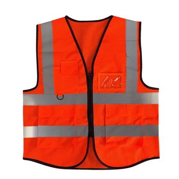 Breathable Mesh Fabric Safety Vest with Pockets and Zipper - Breathable Mesh Fabric Safety Vest with Pockets and Zipper - Image 1 of 4